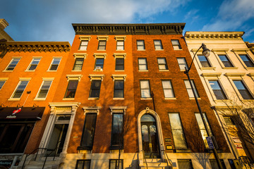 Historic row houses in Mount Vernon, Baltimore, Maryland.