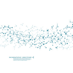 Molecule DNA and neurons vector. Molecular structure. Connected lines with dots. Genetic chemical compounds. Chemistry, medicine, science, technology concept. Geometric abstract background.