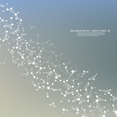 Molecule DNA and neurons vector. Molecular structure. Connected lines with dots. Genetic chemical compounds. Chemistry, medicine, science, technology concept. Geometric abstract background.