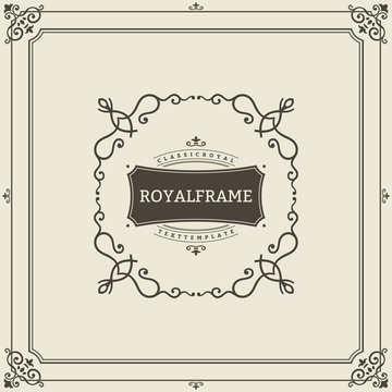 Vector Frame Template. Vintage Ornament Greeting Card. Flourishes Ornament Retro Royal Luxury Invitation, Certificate with place for your Text. Ornamental Frame
