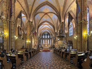 Fototapeta na wymiar Interior of Matthias Church in Buda's Castle District of Budapest, Hungary