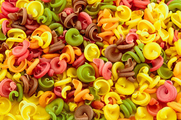 Dry italian pasta in five colours