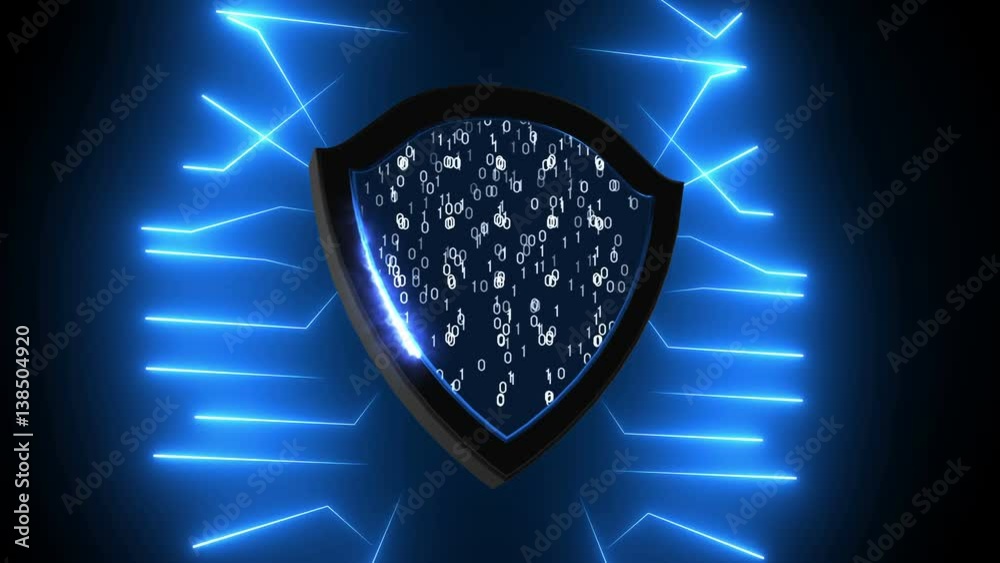 Poster abstract background with security shield. cyber background. 3d rendering. seamless loop