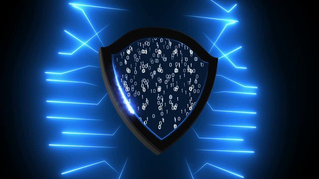Abstract background with Security Shield. Cyber Background. 3d rendering. Seamless loop