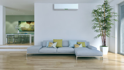 Living room with air conditioning. 3D rendering