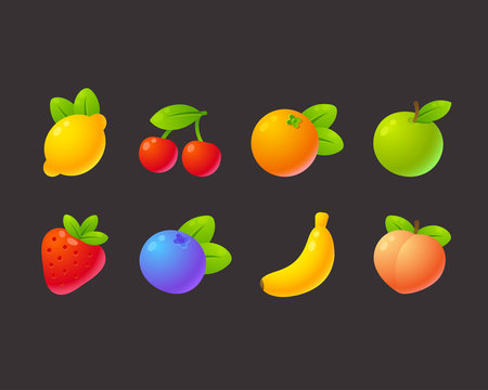 Bright cartoon fruit set