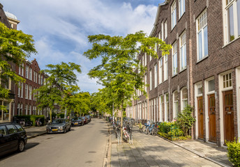 Dutch historic street Groningen cityscape - obrazy, fototapety, plakaty