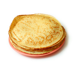 a stack of pancakes on white background