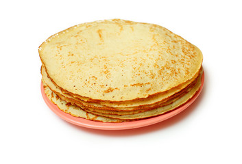 a stack of pancakes on white background