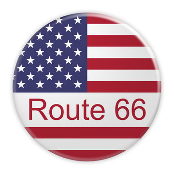US Route 66 Button With USA Flag, 3d illustration on white background
