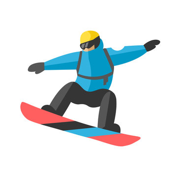 Freestyle snowboarder jumping mountain covered clouds vector illustration snowboard winter extreme snow action lifestyle sport fun ski air board speed