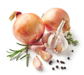 onions, garlic and spices