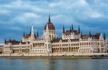 Fototapeta na wymiar Budapest Parlament building under blue clouds