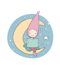 Cute gnome on the moon. Pillow and blanket. for children design.