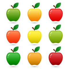 Colorful apple icon set isolated on white background. Vector flat design elements.