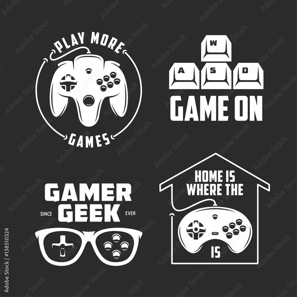 Wall mural retro video games related t-shirt design set. quotes about gaming. vector vintage illustration.