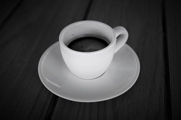 Black and white cup of coffee espresso