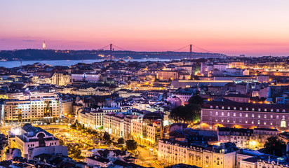 Fototapeta na wymiar Sunset above Lisbon - Aerial cityscape Portugal