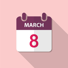 March 8, Vector flat calendar icon, Women's day