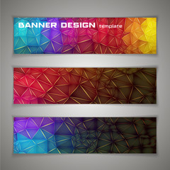 Vector set banners. Templates or website headers. Design element. Red, blue, green colors. low poly background.