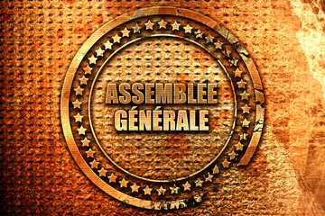 French text "assemblee generale" on grunge metal background, 3D 