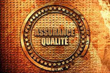 French text "assurance qualite" on grunge metal background, 3D r