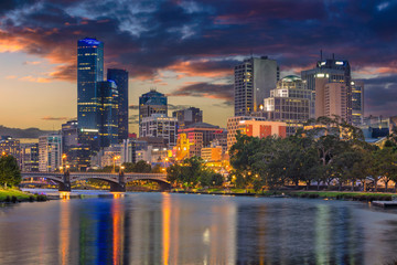 Fototapeta na wymiar City of Melbourne. Cityscape image of Melbourne, Australia during summer sunset.