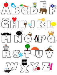 Fototapeta na wymiar Childrens Cartoon Alphabet Coloring Book