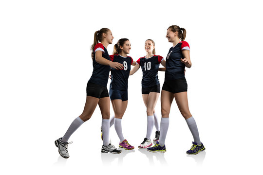 Female Volleyball Team Isolated On White