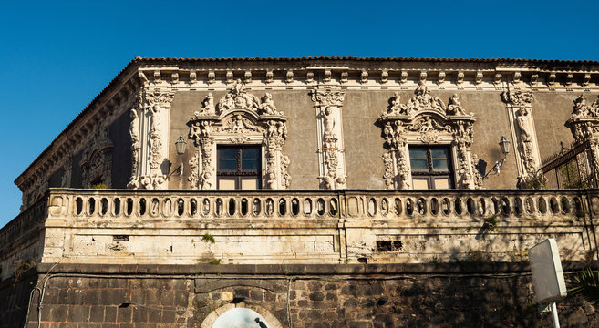 View of the baroque palace Biscari, Catania