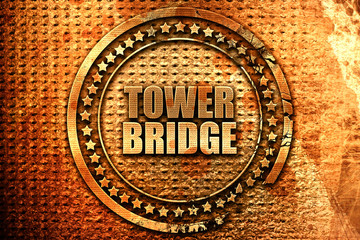 tower bridge, 3D rendering, metal text