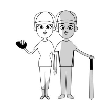 man and woman baseball players icon image vector illustration design 