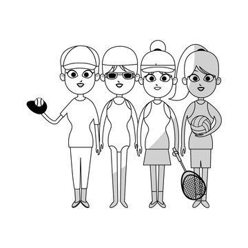 baseball swimming tennis volleyball sports women icon image vector illustration design 