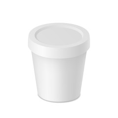 Vector realistic white cream container with cap isolated. Yogurt package on white background. Mock up isometric