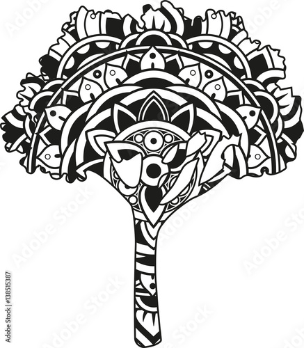 Download "Vector illustration of a mandala tree silhouette" Stock ...