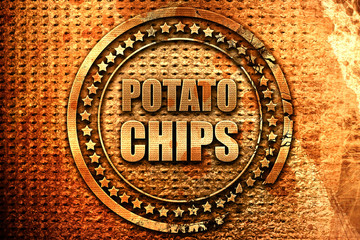 potato chips, 3D rendering, metal text
