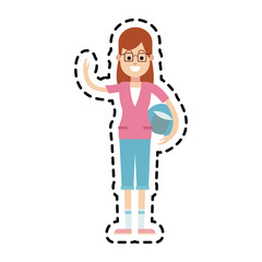 happy young red head woman carrying helmet  icon image vector illustration design 