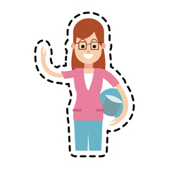 happy young red head woman carrying helmet  icon image vector illustration design 