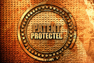 patent protected, 3D rendering, metal text