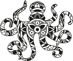 Vector illustration of a mandala octopus silhouette