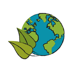 leaves and earth planet icon over white background. vector illustration