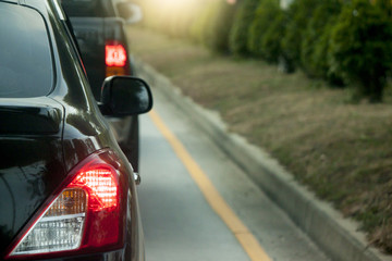 Fototapeta premium Cars on the road heading towards the goal of the trip. tourism And traffic jam.