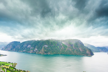 Fototapeta na wymiar Aurland fjord from Stegastein view point, Norway