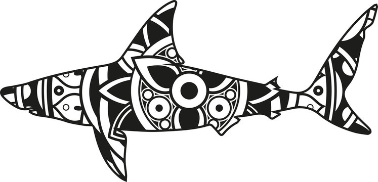 Vector illustration of a mandala shark silhouette