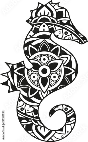 Download "Vector illustration of a mandala Seahorse silhouette ...