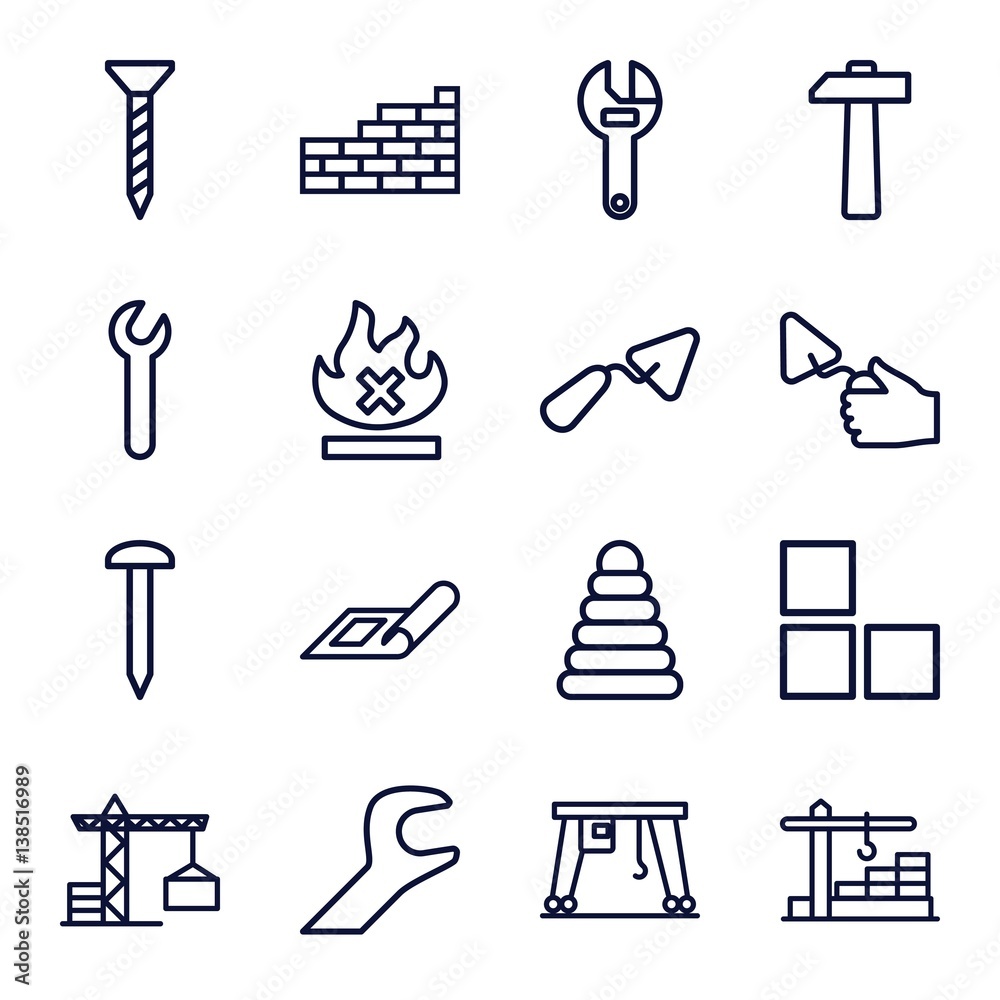 Poster Set of 16 build outline icons
