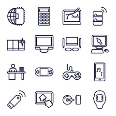 Set of 16 computer outline icons