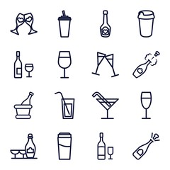 Set of 16 champagne outline icons