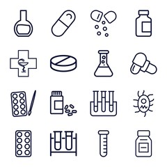 Set of 16 pharmaceutical outline icons