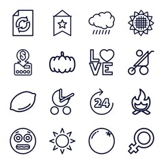 Set of 16 orange outline icons